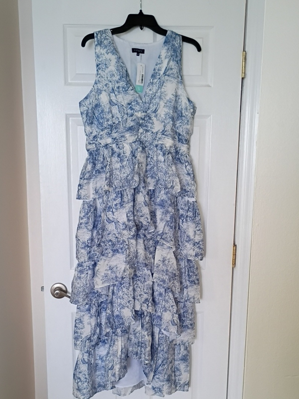 1. State Blue and White Toile Printed High-Low Ruffle Dress, 12